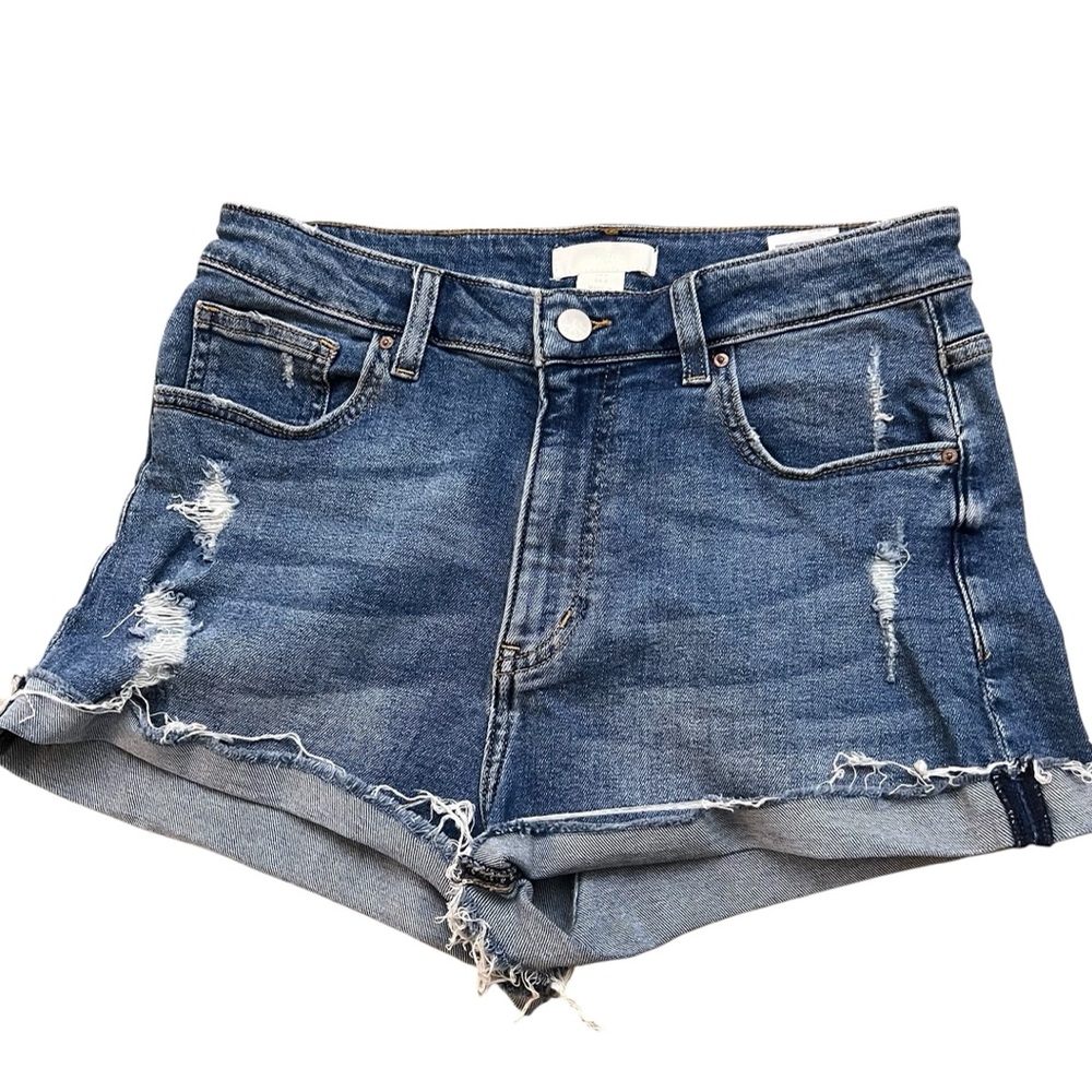 H&M Folded Raw Hem Short Distressed Hi-rise Blue Jean 5 pocket Shorts Size 6.